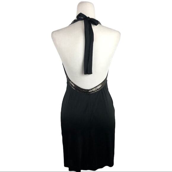 BCBG Diamante Mesh Mini Dress Black V-Neck Halter XS Clubwear Disco Party - Picture 8 of 14